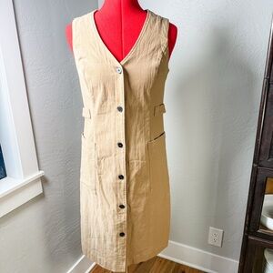 Mod Ref The Editor Khaki Button Front Sleeveless Cotton Dress Size S
